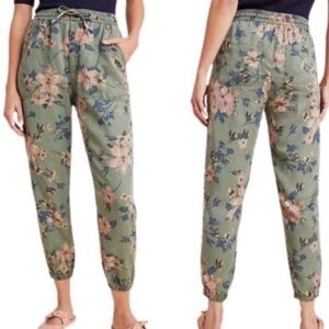 Anthropologie XS Orana Olive Green Floral Jogger Pants